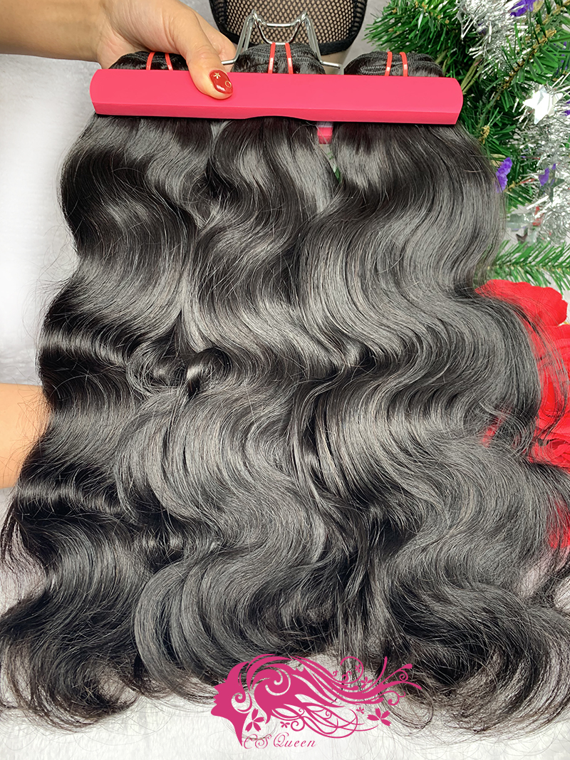 Csqueen Raw Line Wave 3 Bundles with 4*4 HD Lace Closure Human Hair